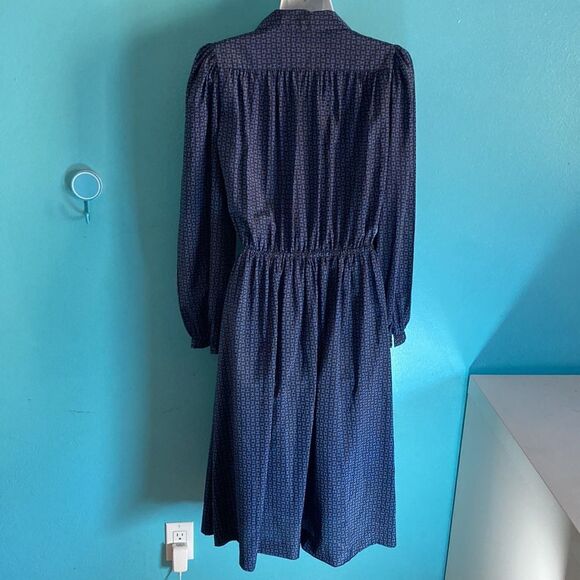 Halston III  Womens Size 8 Vintage 1980's Blue Logo Midi Dress Perfect Condition - Picture 6 of 13